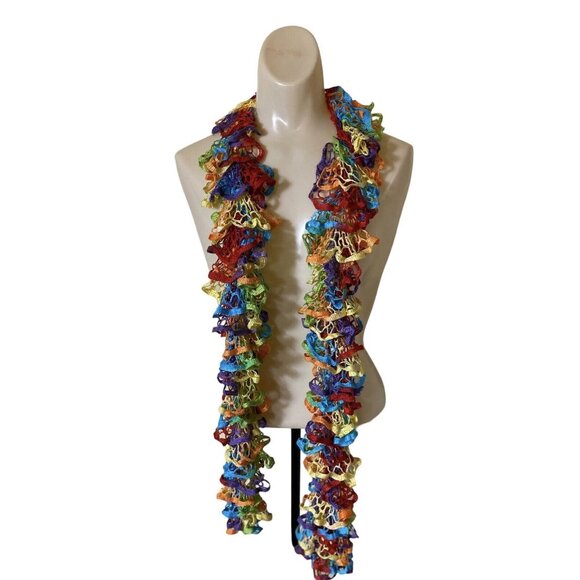 Crochet Scarf Colorful Summer Cotton Bright 5x70 Calypso Floral Flowers - Picture 1 of 10